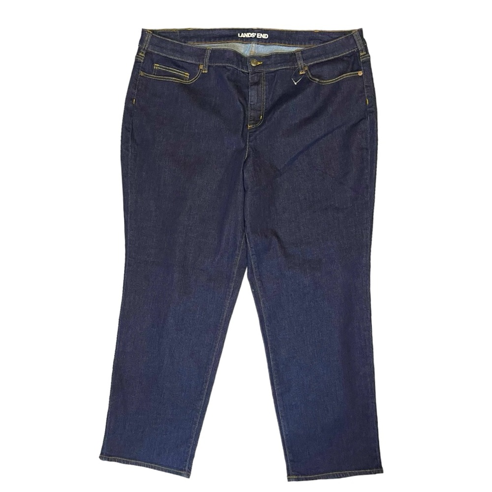 LAND'S END | Dark Blue Indigo Mid Rise Straight Stretch Jean 26W